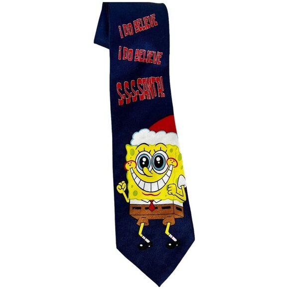 Nickelodeon SpongeBob SquarePants Christmas Tie I Do Believe Santa Mens Necktie - Picture 4 of 9